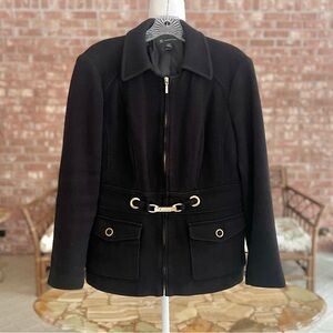 INC International Concepts Jacket Black Full Zip Knit M Dark Academia Preppy